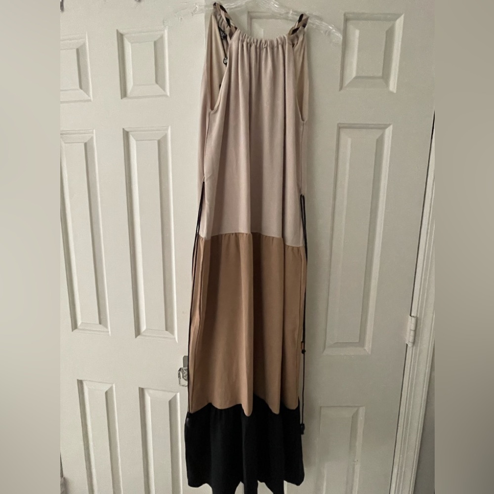 TIERED HALTER MAXI DRESS BRAIDED COLLAR by Chance. SZ  small medium. NWT